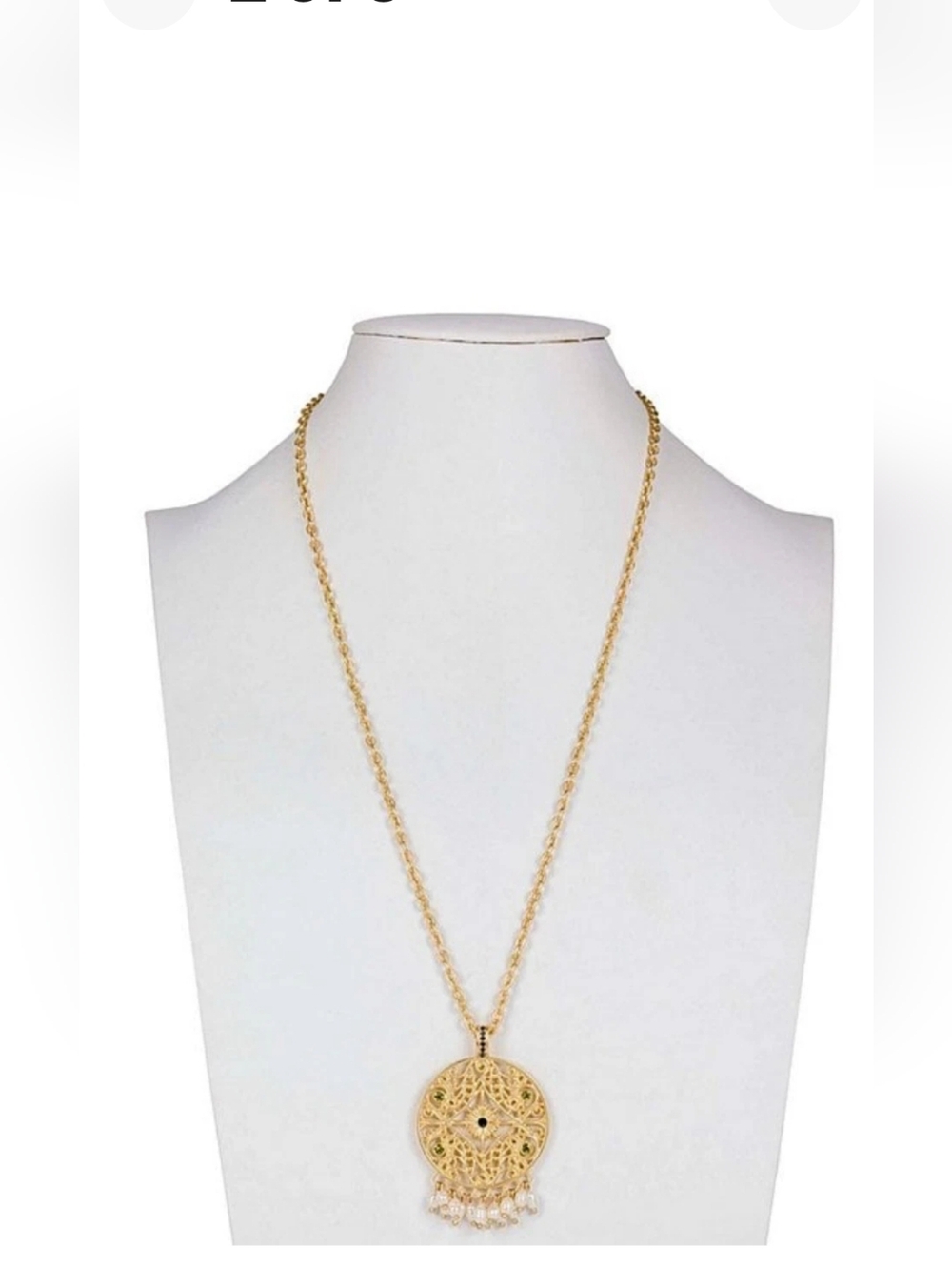 Patricia Nash Gold Filigree Medallion Necklace with Beaded Faux Pearl Fringe